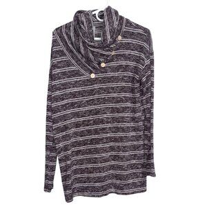 Vanilla Bay Womens Striped Cowl Neck Sweater With Button Detail Size M